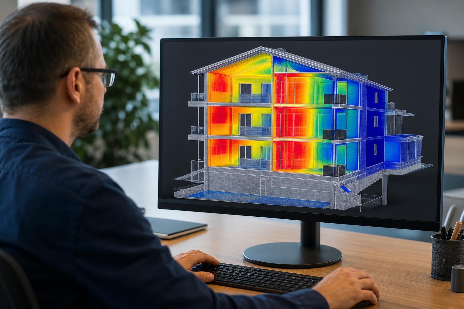 Modélisation thermique 3D d'un immeuble collectif sur écran